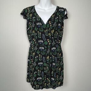 Modcloth X Collectif Floral Surplice‎ Romper Womens Size 6 Black Multicolor Boho